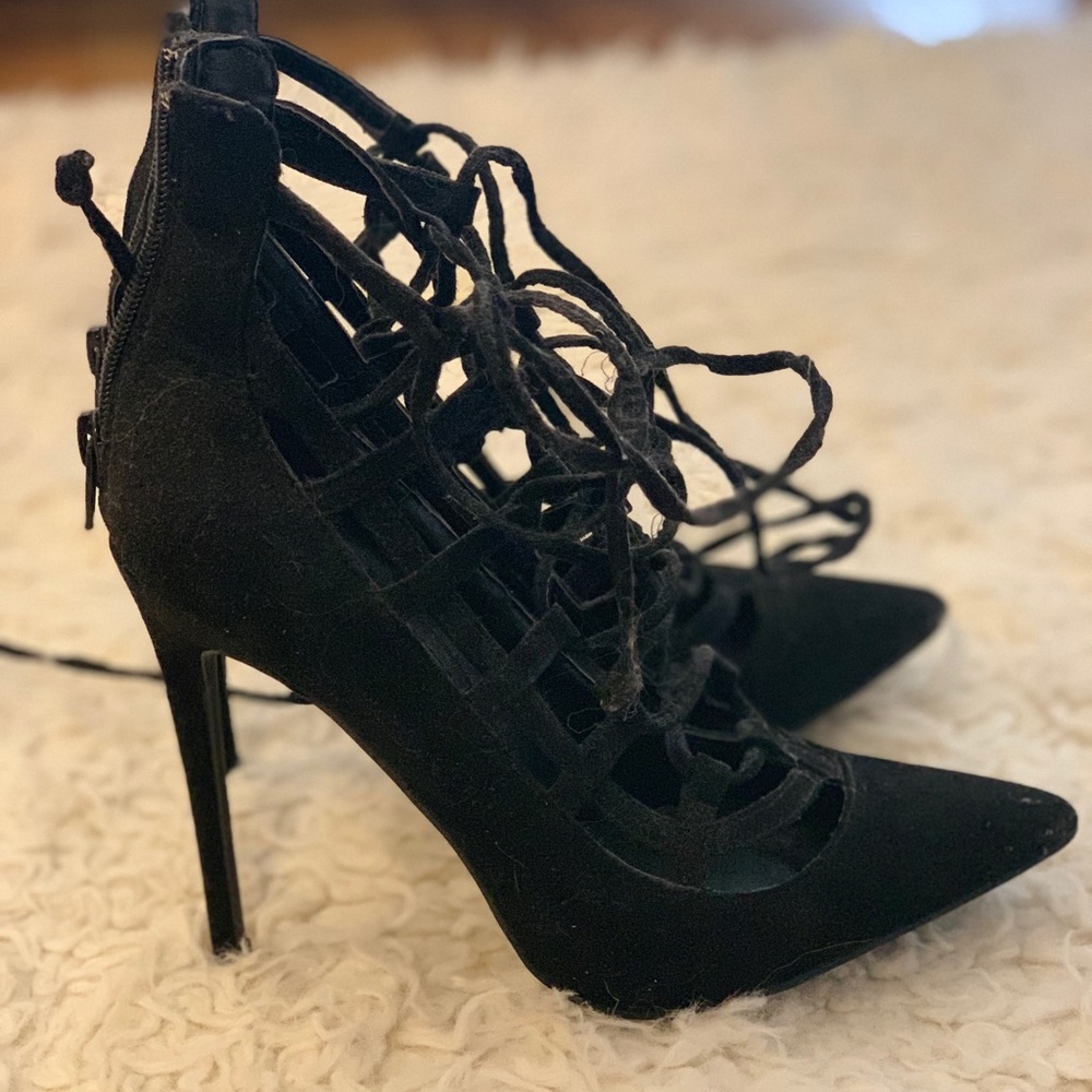 Black lace up heels